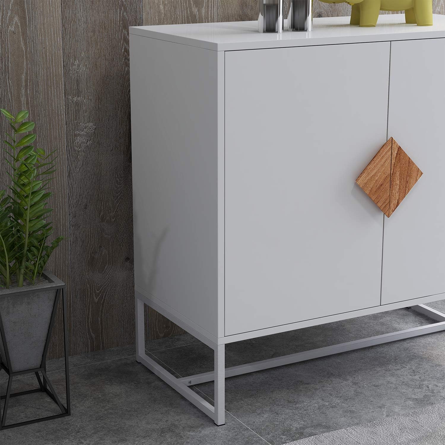 White 2 Door Sideboard with Solid Wood Handles and Metal Legs R4068