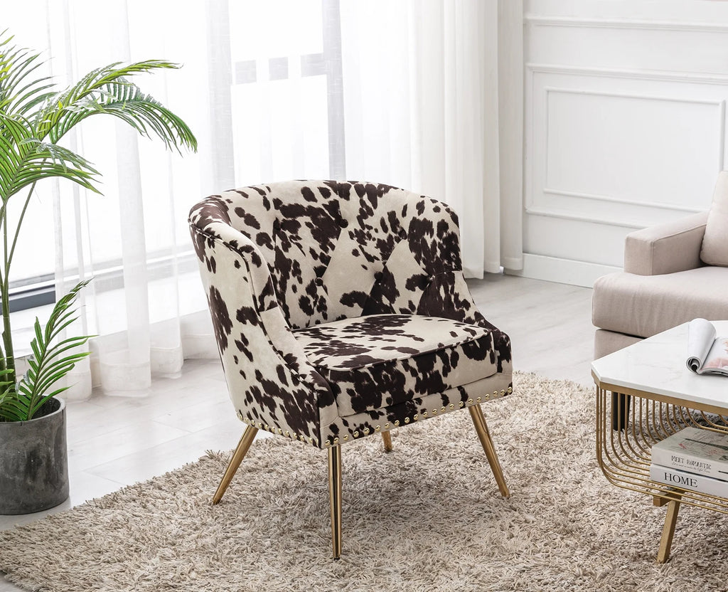 Modern Barrel Accent Chair, Velvet Curved Back Upholstered Single Sofa Club Chair with Button Tufting and Nailhead Trim C3906