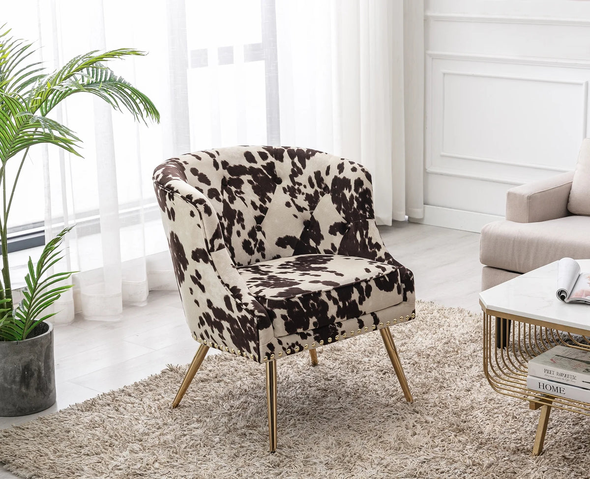 Modern Barrel Accent Chair, Velvet Curved Back Upholstered Single Sofa Club Chair with Button Tufting and Nailhead Trim C3906