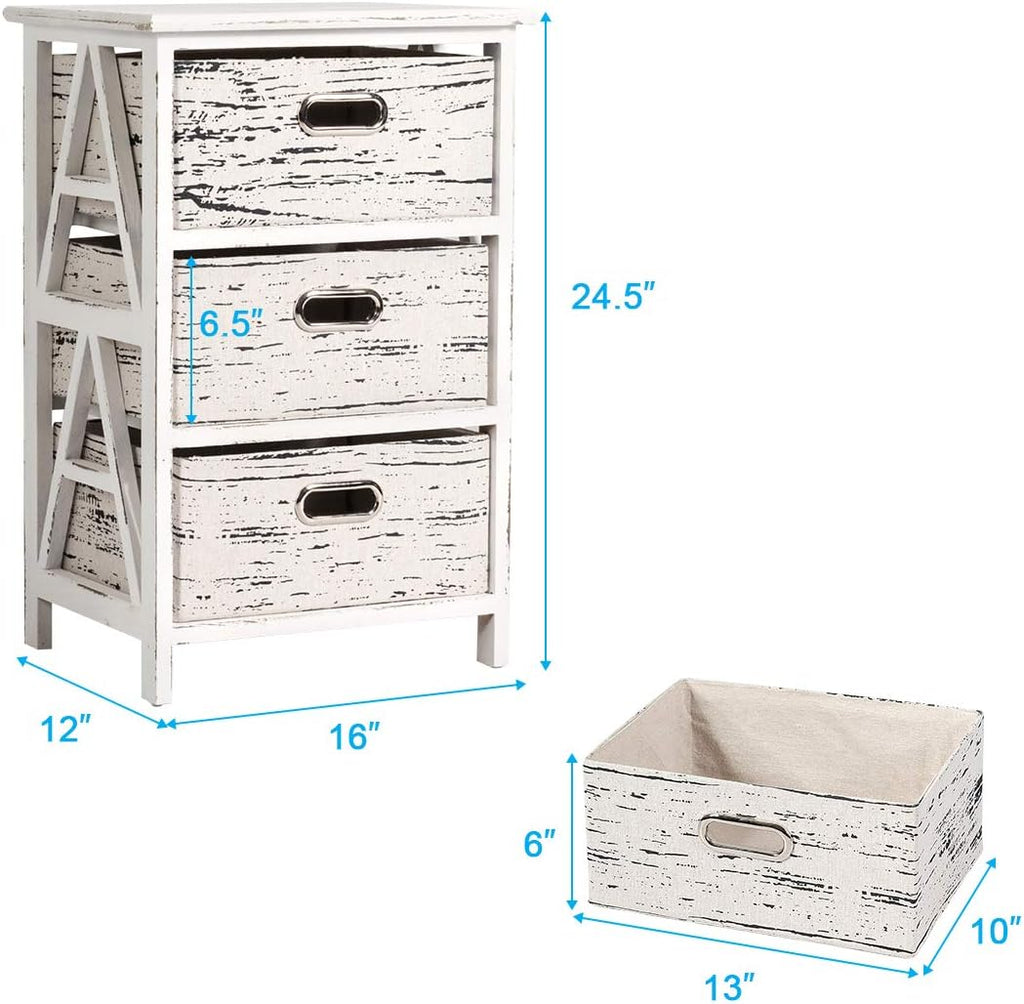 3 Fabrics Storage Drawer Units with Wood Frame Dresser Cabinet F247129