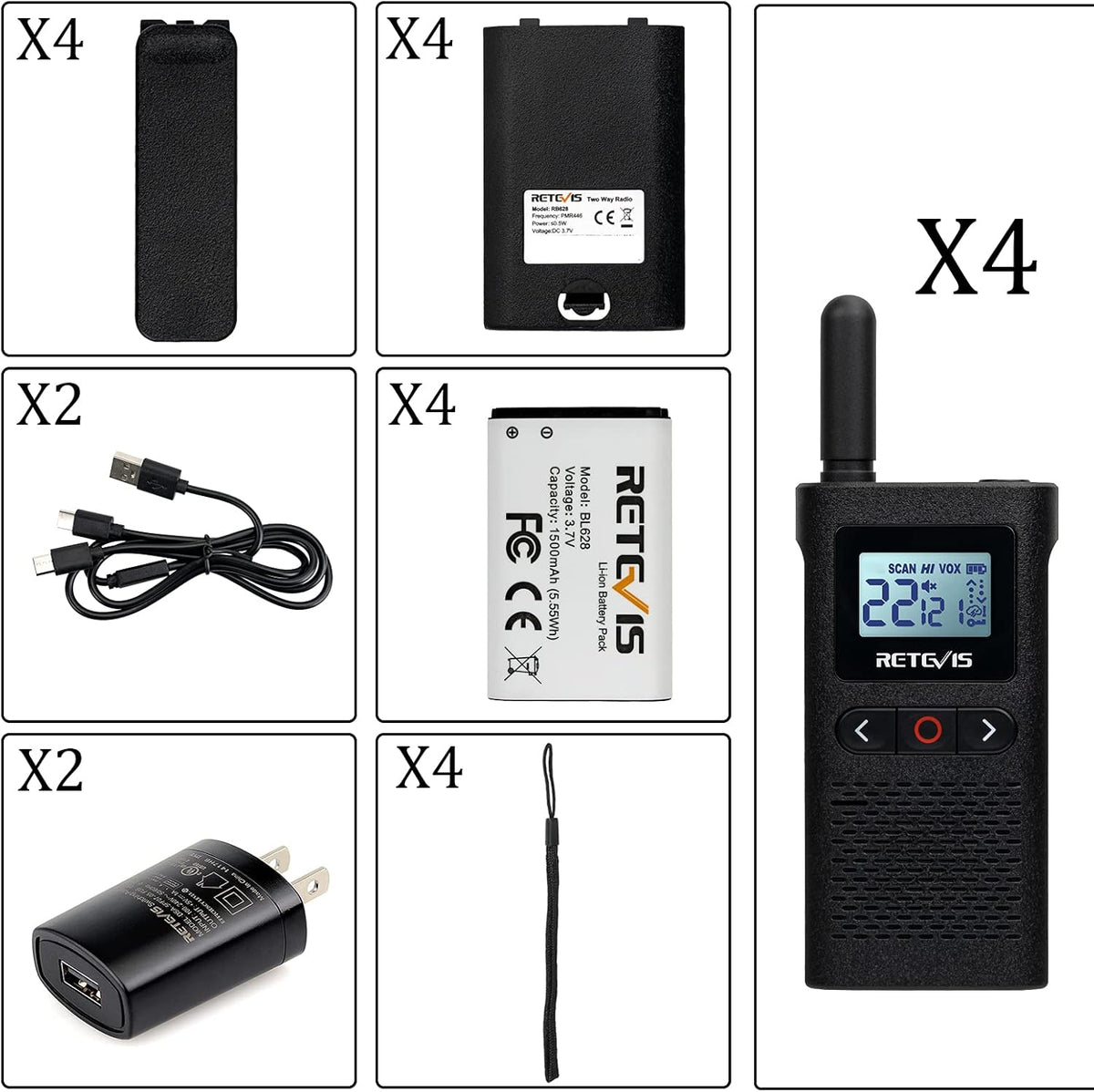 4 Pack Rechargeable Two Way Radio with Screen E32024
