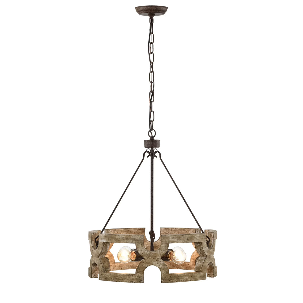 Rustic Farmhouse 4 Light Wood Grain Chandelier Pendant 19 Inch A794