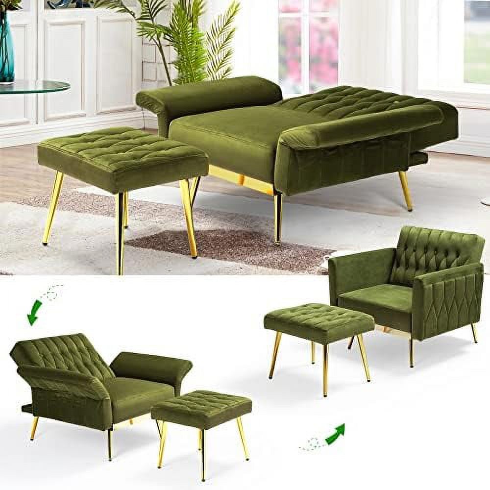 Velvet Accent Chair with Ottoman and Pillow Olive Green S954