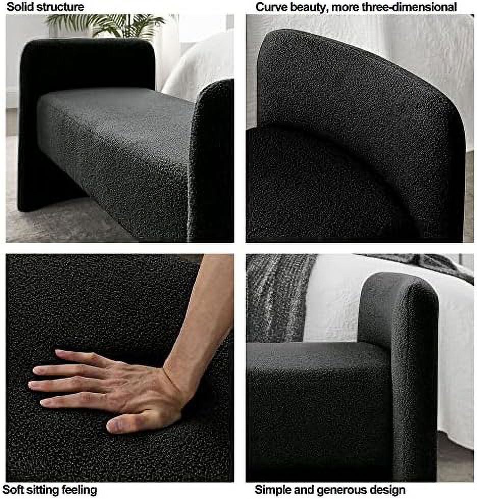 White Teddy Velvet Upholstered Ottoman Bench A8154
