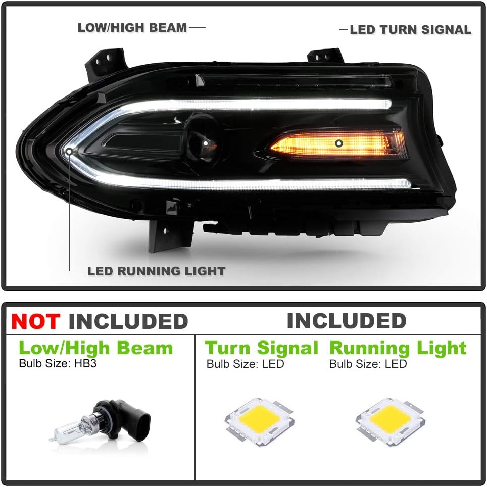 LED DRL Tube Projector Headlight Headlamp Passenger Side M715