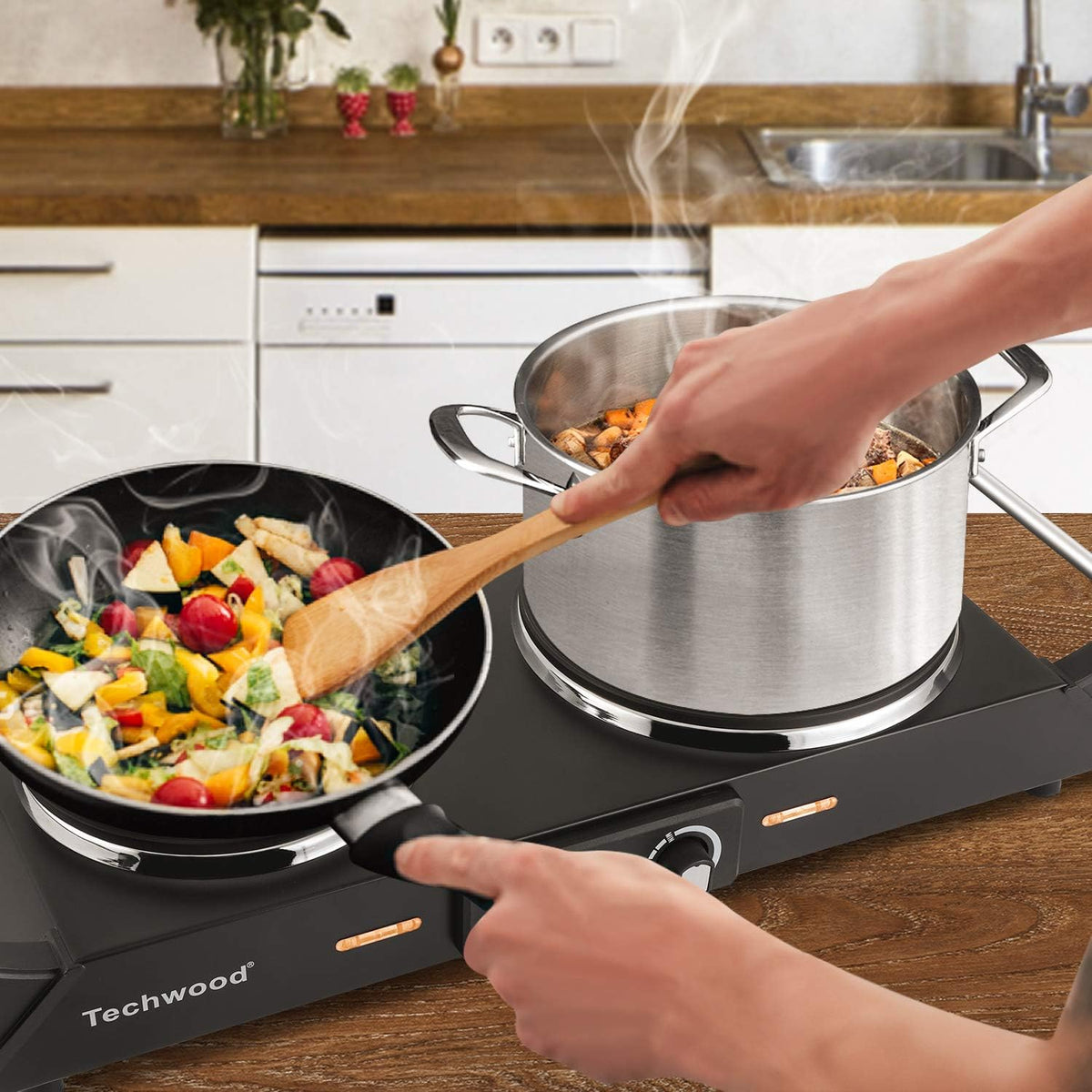 1800W Double Burner Hot Plate with Adjustable Temperature J3599