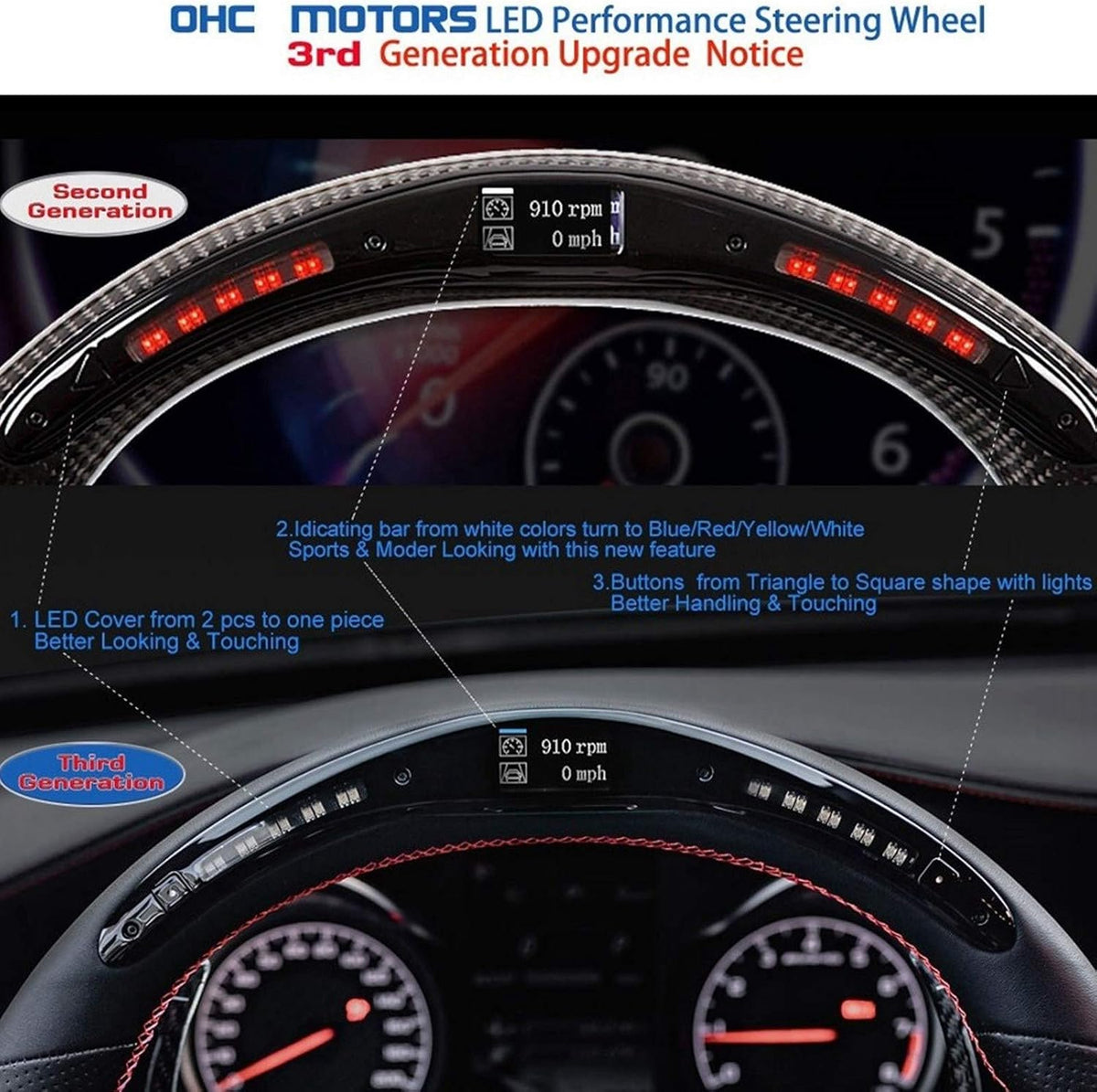 Black Suede LED Steering Wheel O1123