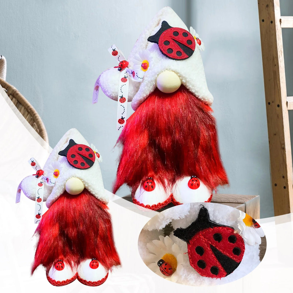 Ladybugs Daisy Gnome Holiday Ornament Doll Decorations J435