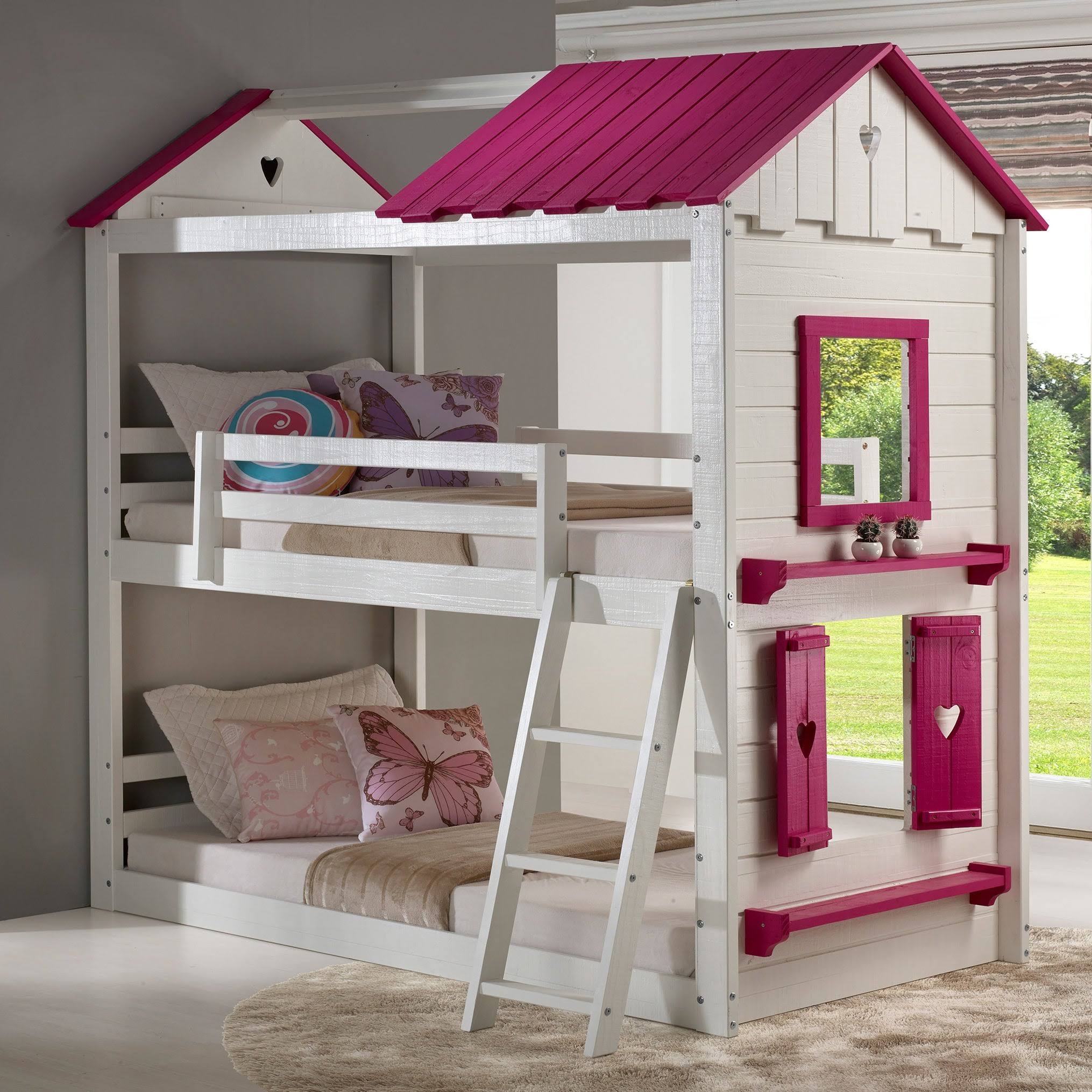 White and Pink Kids Bunk Bed O509