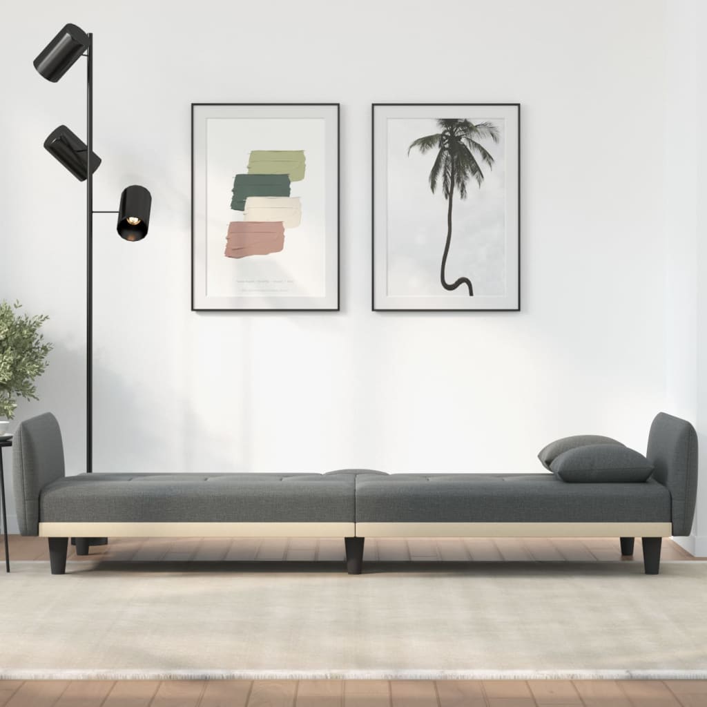 Dark Gray Fabric Sofa Bed with Cup Holders G49266