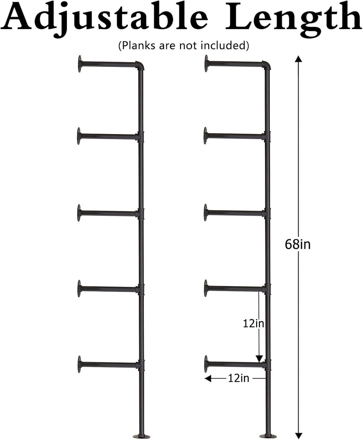 2 Pack 5 Tier Industrial Iron Pipe Shelf P826
