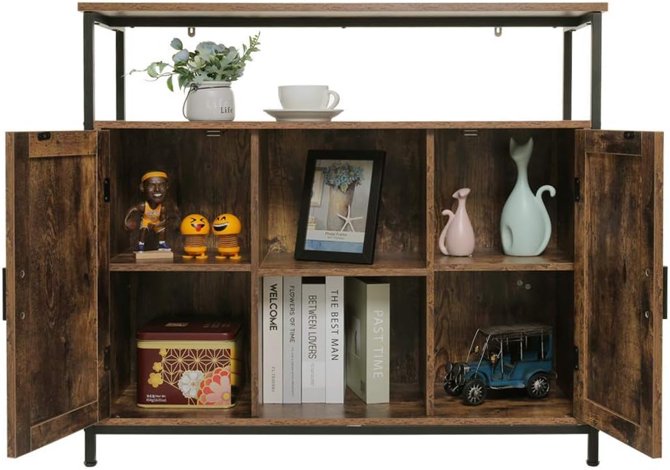 Industrial Floor Storage Cabinet with 2 Doors, Adjustable Shelves, Rustic Brown L9008