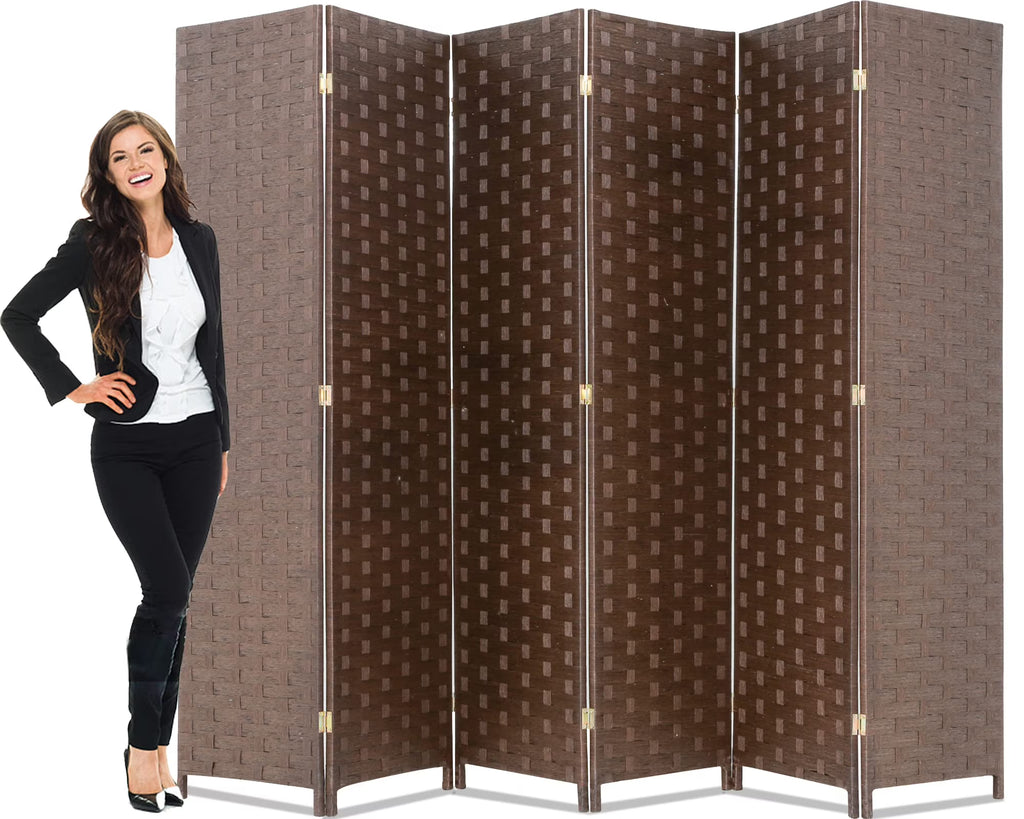 Brown Wood Mesh Folding Room Divider Screen M10510