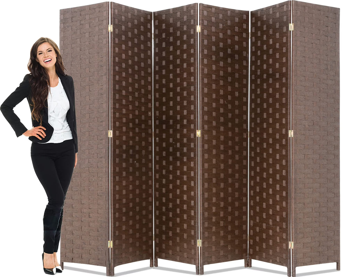 Brown Wood Mesh Folding Room Divider Screen M10510