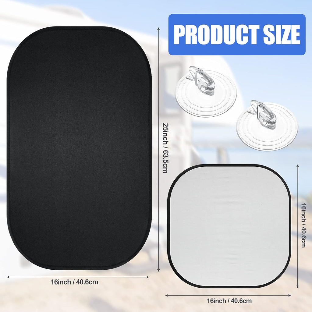 RV Door Window Shade Cover 25 x 16 Inch, 16 x 16 Inch with 8 Suckers Pack of 2 J830