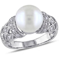 9-9.5mm White Cultured Freshwater Pearl Sterling Silver Cocktail Ring B191656