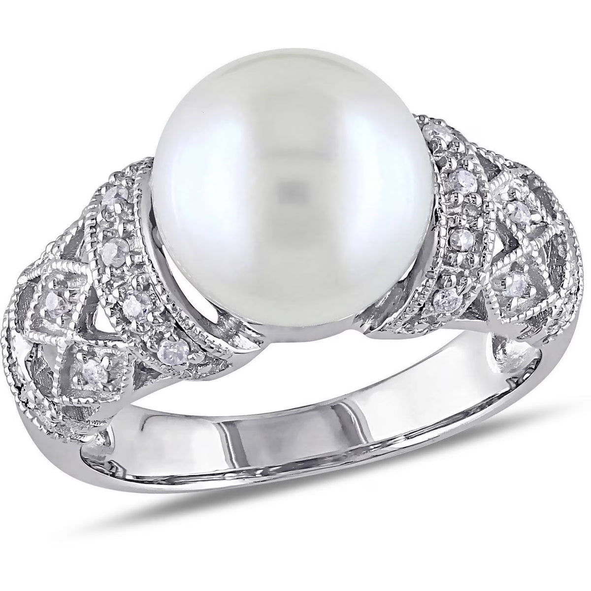 9-9.5mm White Cultured Freshwater Pearl Sterling Silver Cocktail Ring B191656