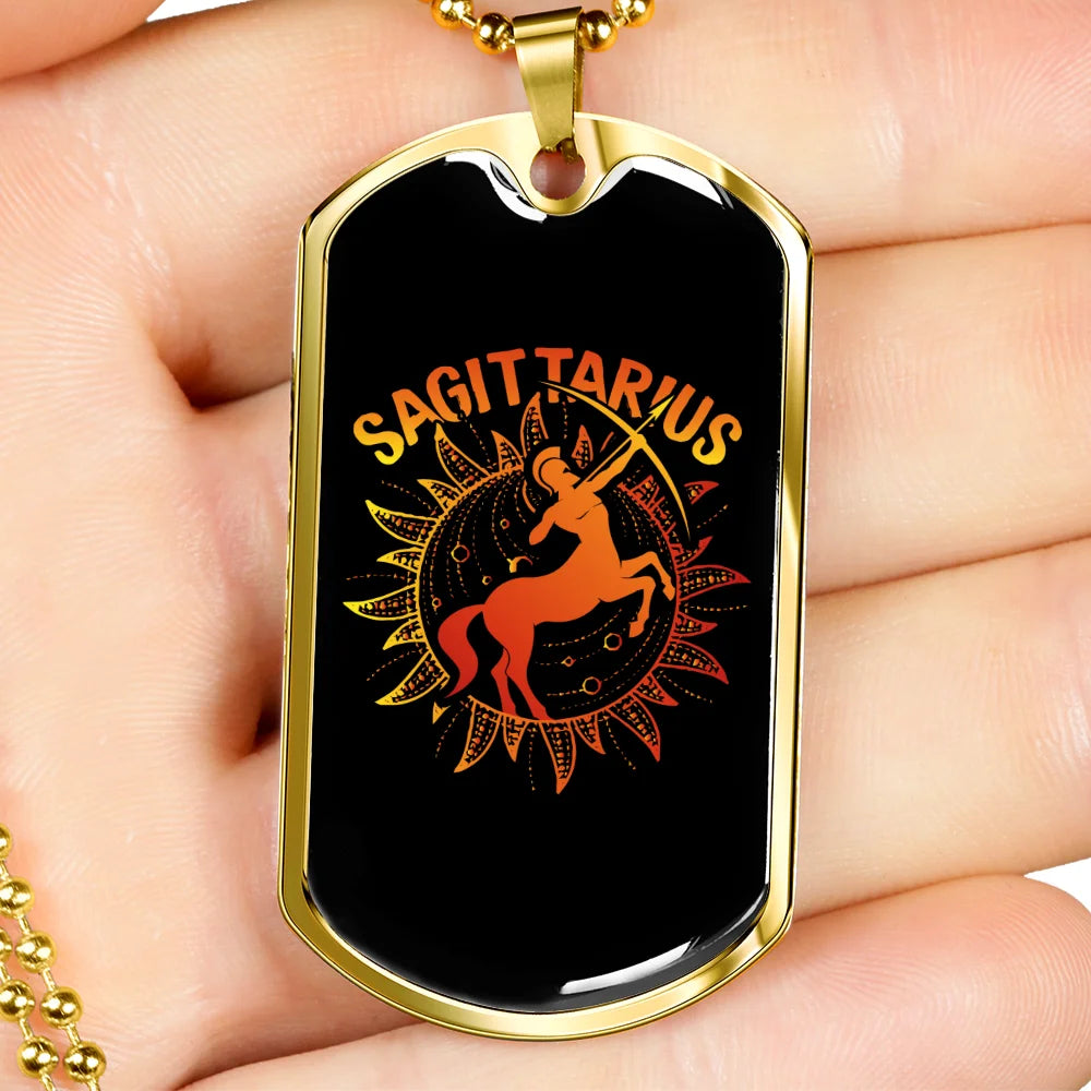 Zodiac Necklace Stainless Steel Dog Tag 24" Chain S22011