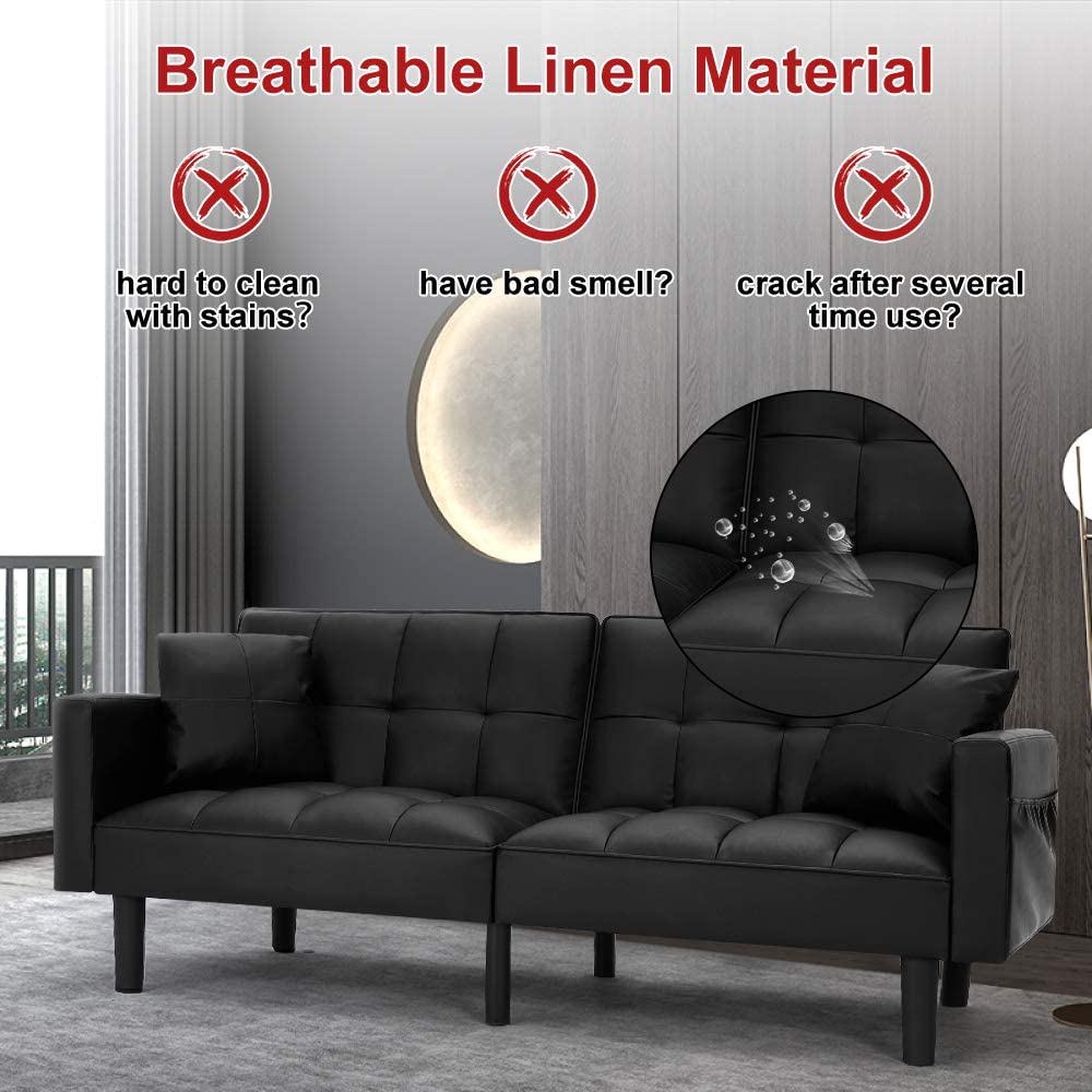 Black Convertible Leather Folding Sofa Bed T9829