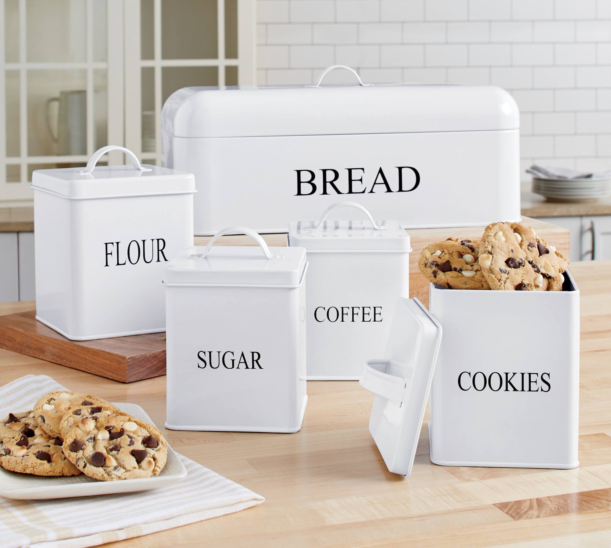 White Galvanized Metal Canister and Breadbox Set J756