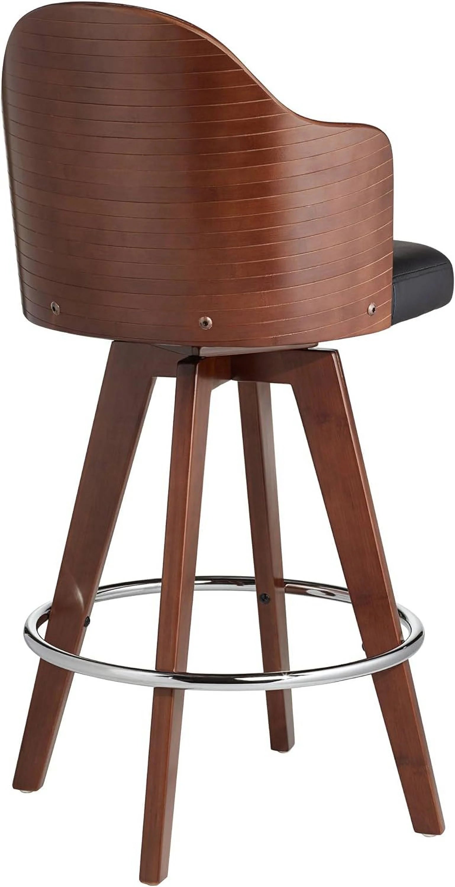 Dark Walnut Wood Swivel Stool with Backrest Footrest T7815