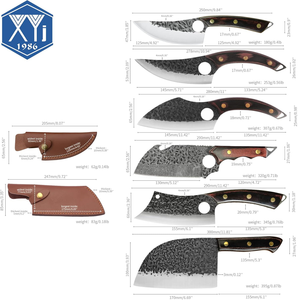 FULL TANG Camping Knives Set with Leather Knife Sleeves and Roll Bag B95396