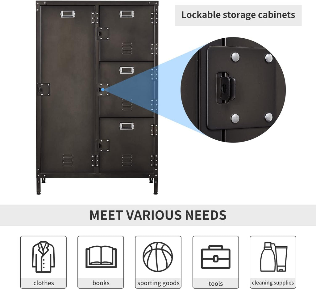 Metal Locker Storage Cabinet, 47.3” Steel Storage Cabinet with Shelves and 6 Lockable Doors F582735