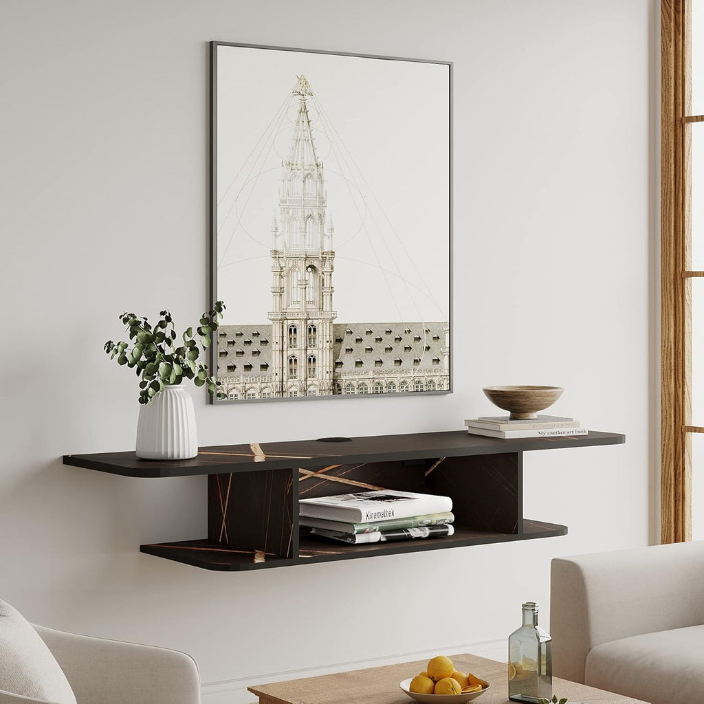 White Floating TV Stand Wall Mounted Wood Media Console Grey Hutch Storage Cabinet Oak Rustic Gray O596
