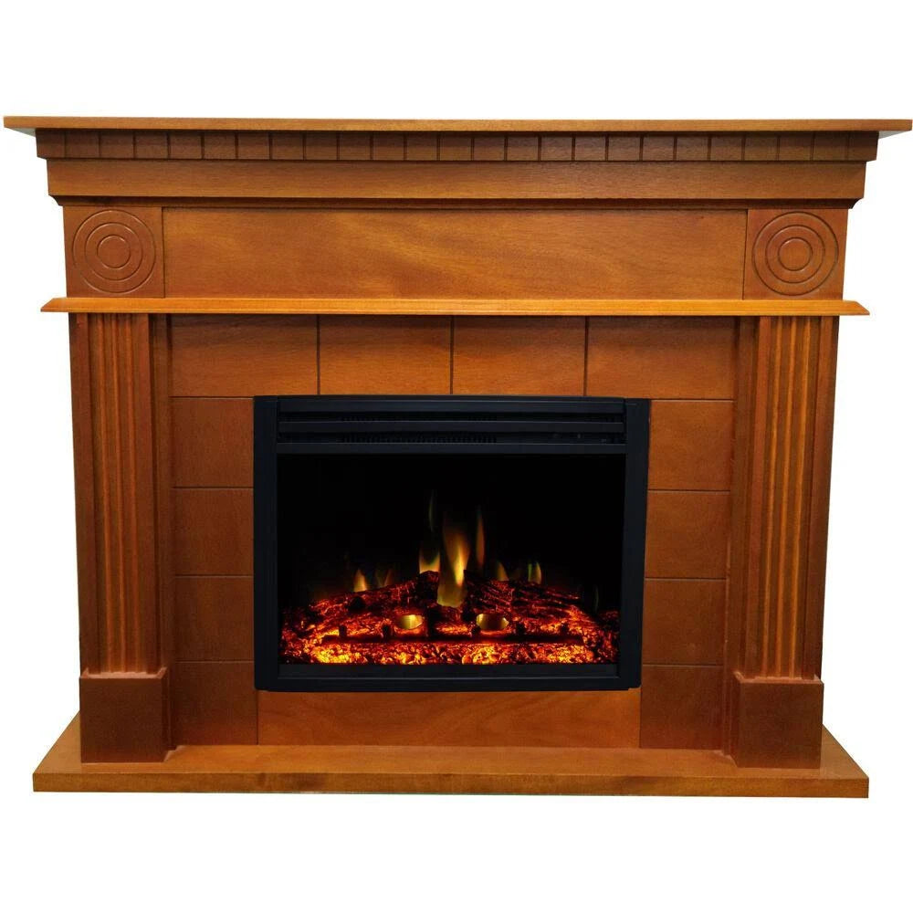 Teak Electric Fireplace Mantel D710