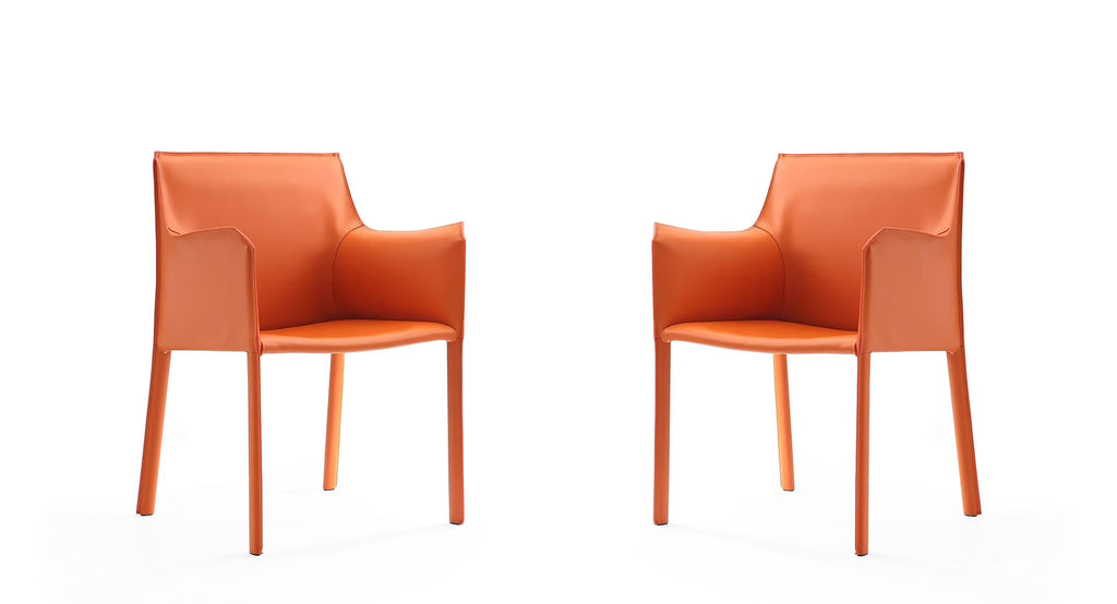 Coral Orange Leather Arm Chair (Set of 2) B9006