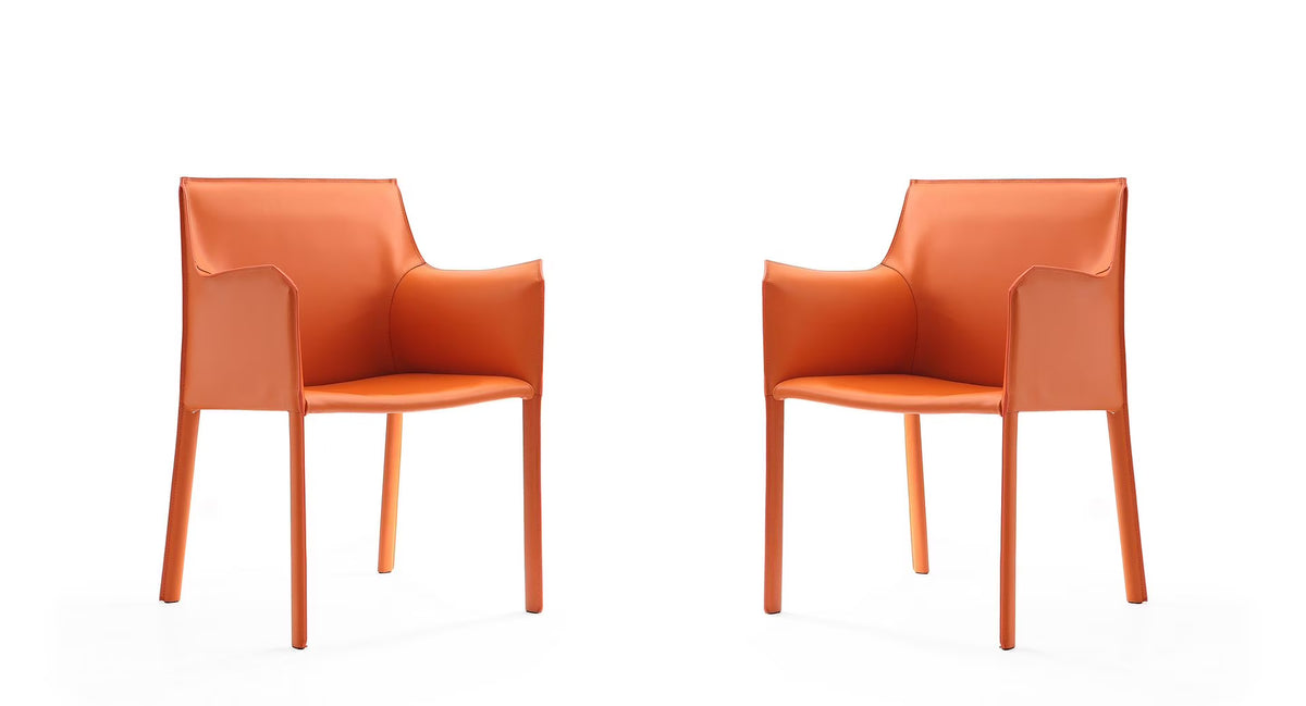 Coral Orange Leather Arm Chair (Set of 2) B9006