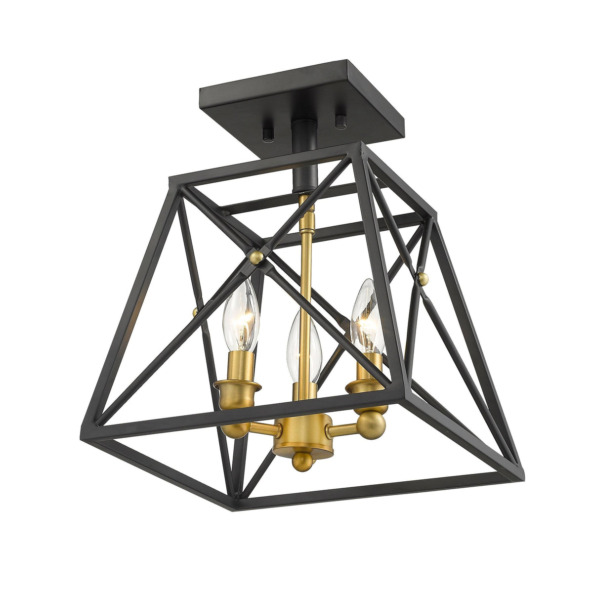 3 Light Semi Flush Mount Matte Black Olde Brass Y553333
