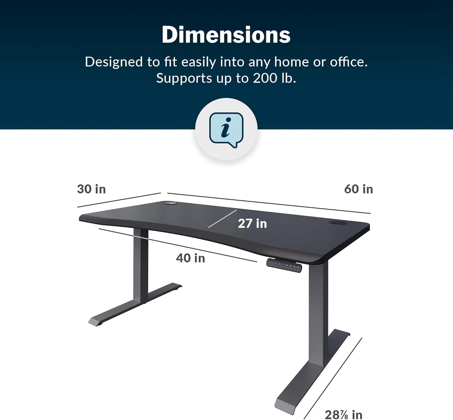 Electric Standing Desk 60" x 30" with Curved Desktop and Steel Legs N837790