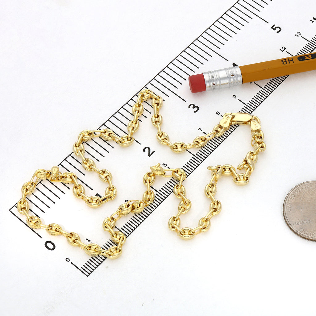 18K Yellow Gold Over Silver Puffed Anchor Chain Necklace 16"-24" N770