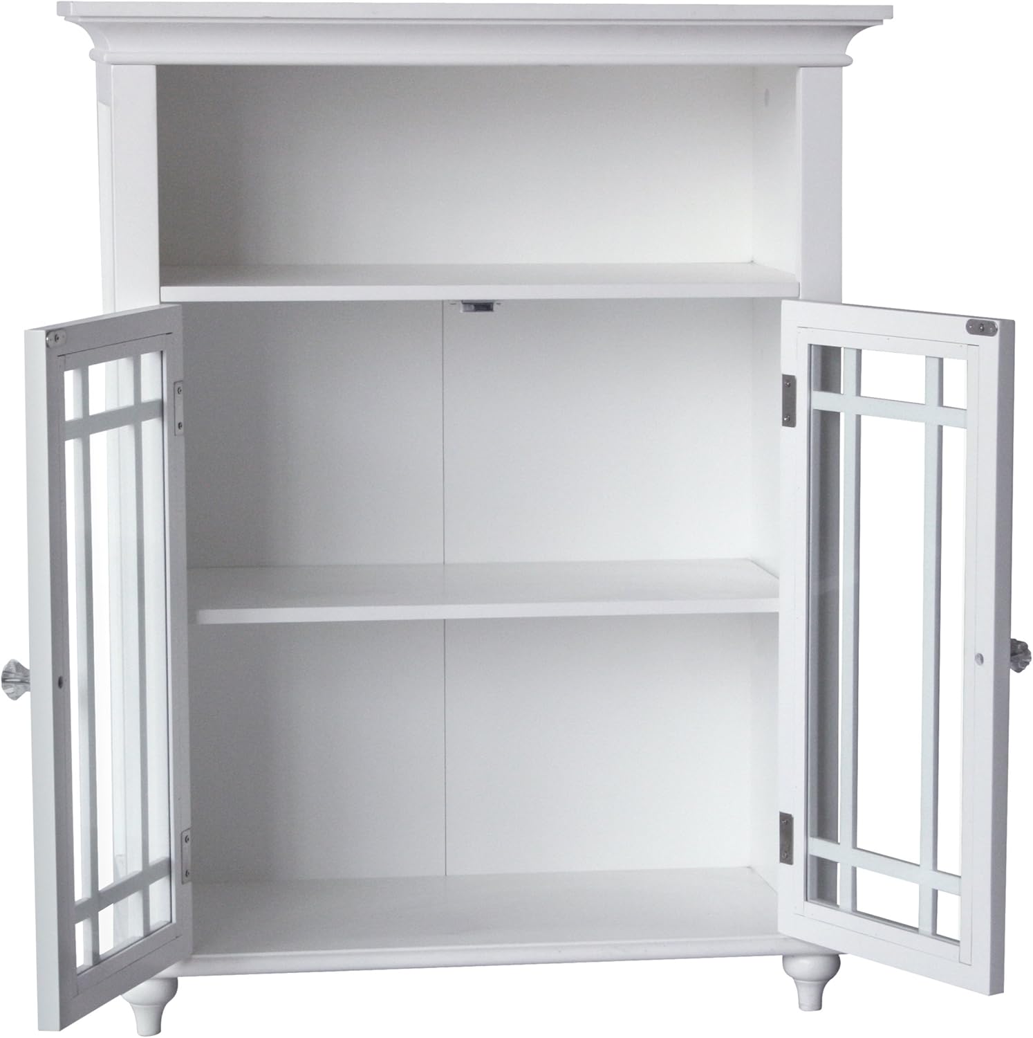 White Freestanding Floor Cabinet with 2 Glass Doors and 1 Open Shelf Q383