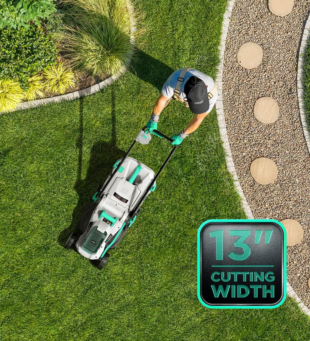 Cordless 13 Inch Lawn Mower with Brushless Motor, 4.0Ah Battery & Charger T7156
