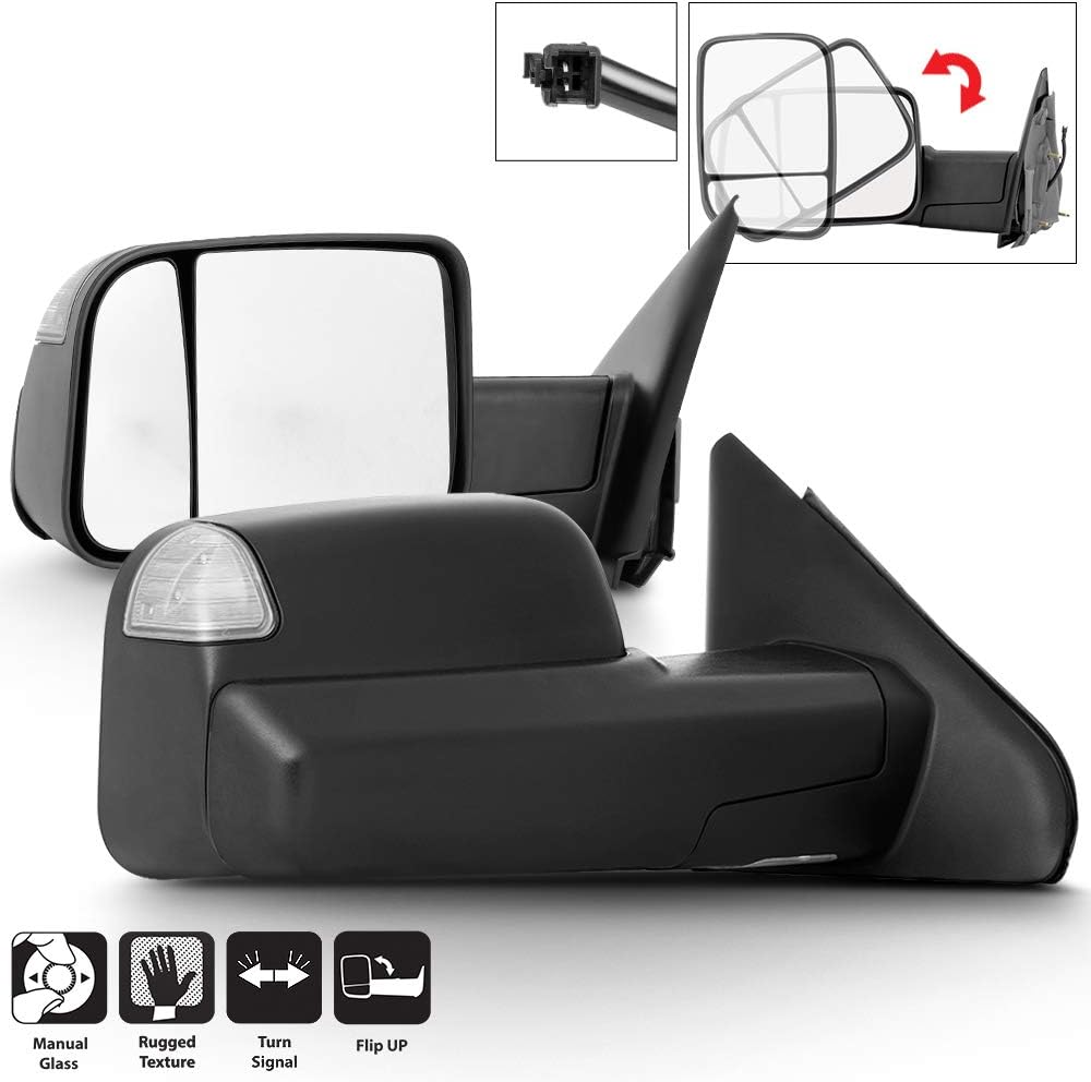 Telescoping Manual Towing Mirrors with Led Signal Pair for Dodge Ram J50408