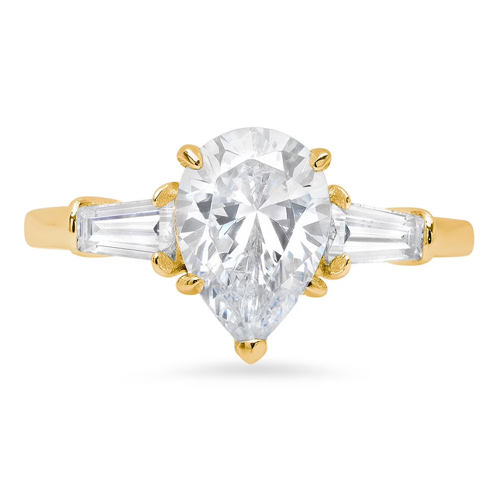 Pear Cut Cultured Diamond Three-Stone Engagement Ring Q342386