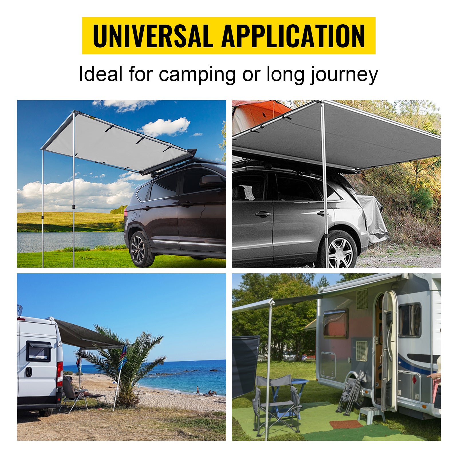Retractable Waterproof SUV Rooftop Car Awning Grey 7.6'x8.2' P4889
