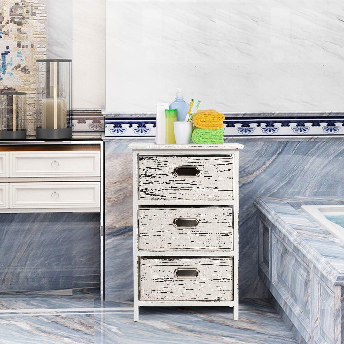 3 Fabrics Storage Drawer Units with Wood Frame Dresser Cabinet F247129