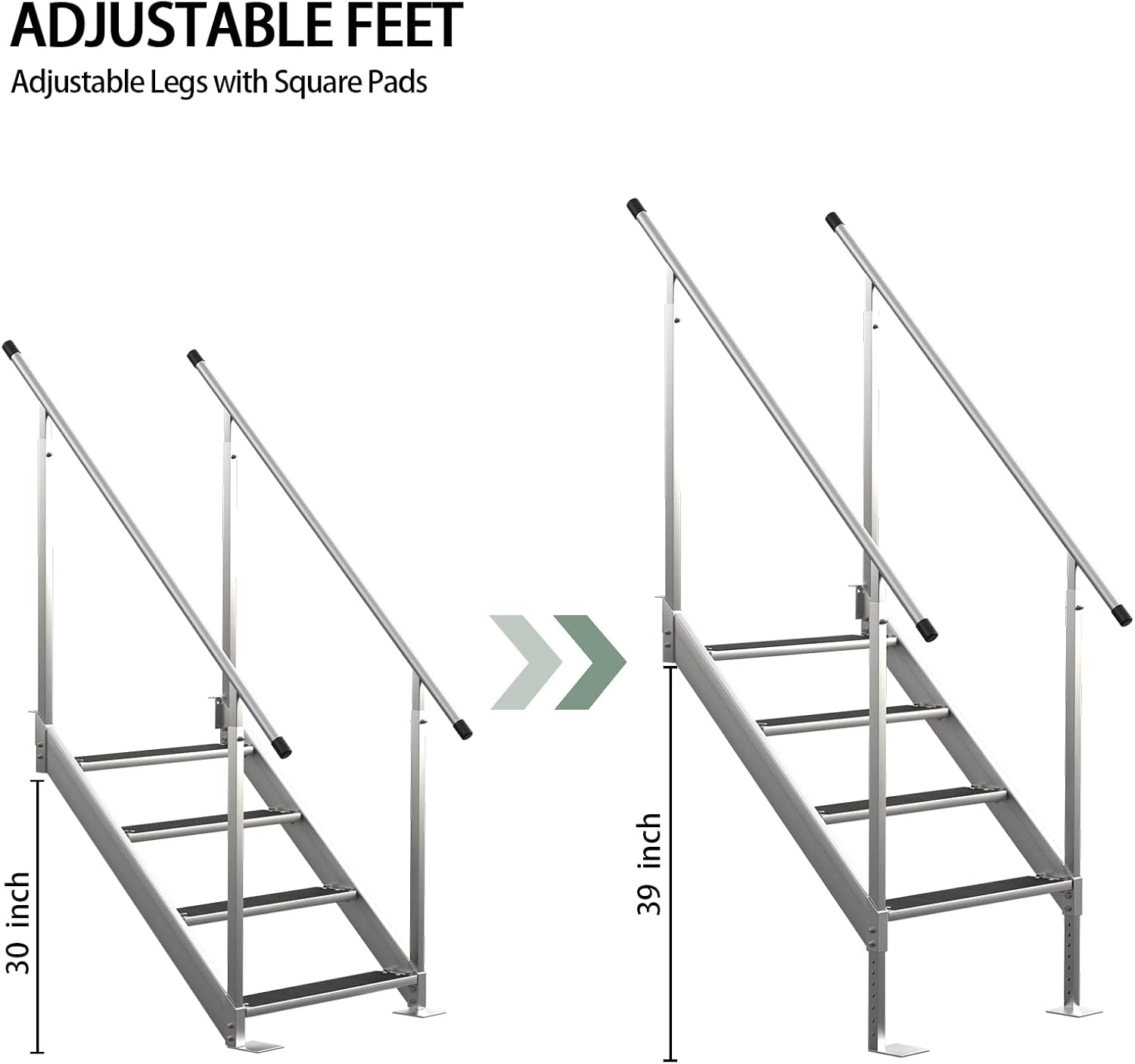 Aluminum 4 Steps Pontoon Boat Ladder with Hand Railings Anti-Slip Rubber Mat Z6025