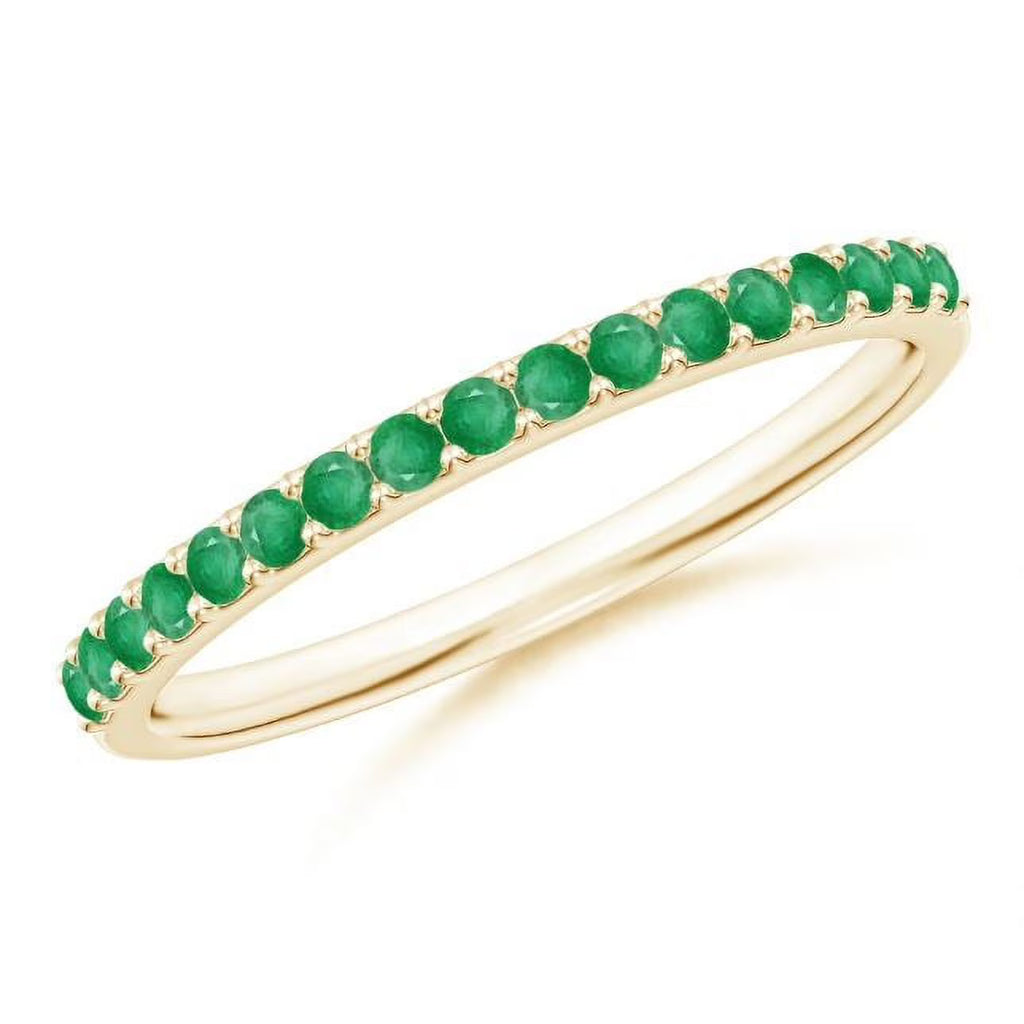 Green Emerald Eternity Band Ring 925 Sterling Silver Yellow Gold Plated M8033