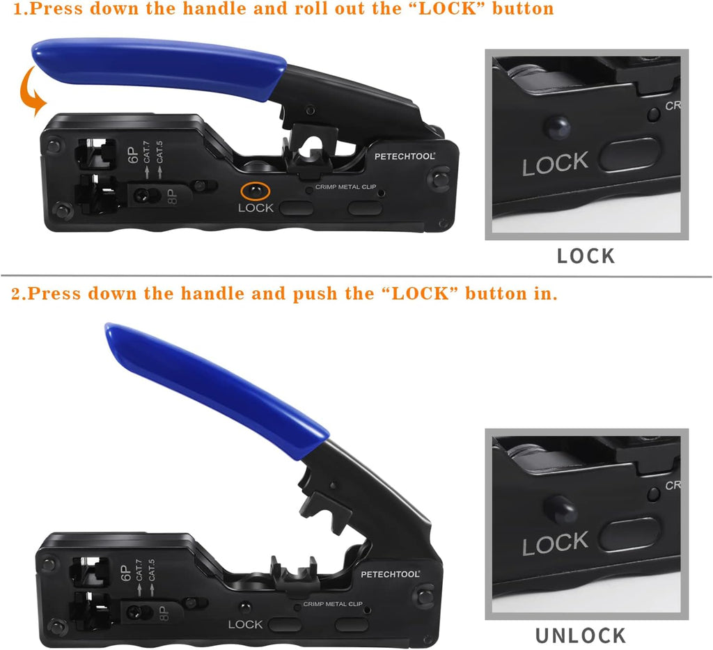 RJ45 Crimp Tool Ethernet Crimping Tool Wire Cutter Crimper For Cat7 Cat6a Cat6 Cat5e Pass Through Connectors W576