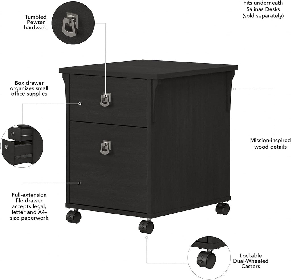 Vintage Black 2 Drawer Mobile File Cabinet A9395