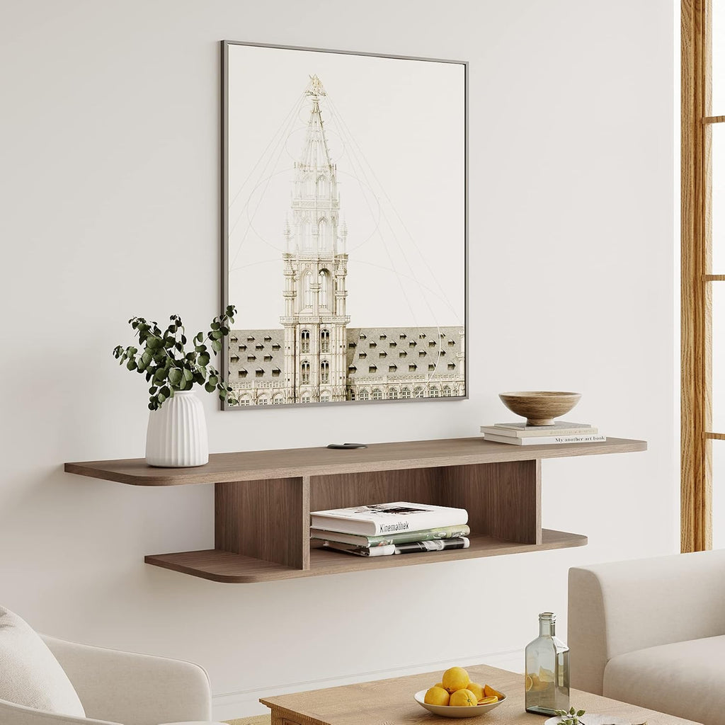 White Floating TV Stand Wall Mounted Wood Media Console Grey Hutch Storage Cabinet Oak Rustic Gray O596