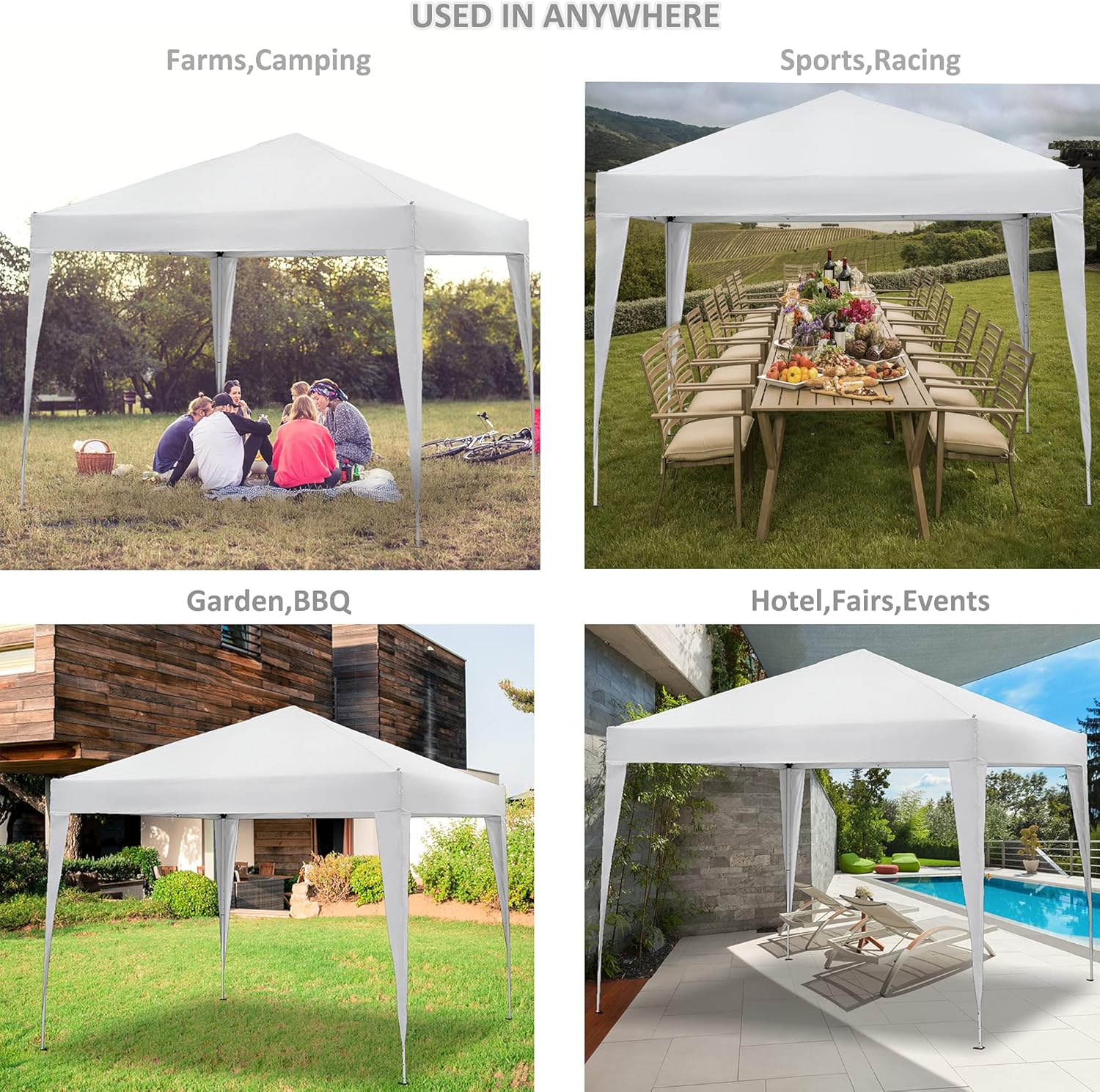 White 10'x10' Pop Up Waterproof Canopy Tent with Carrying Bag J8115