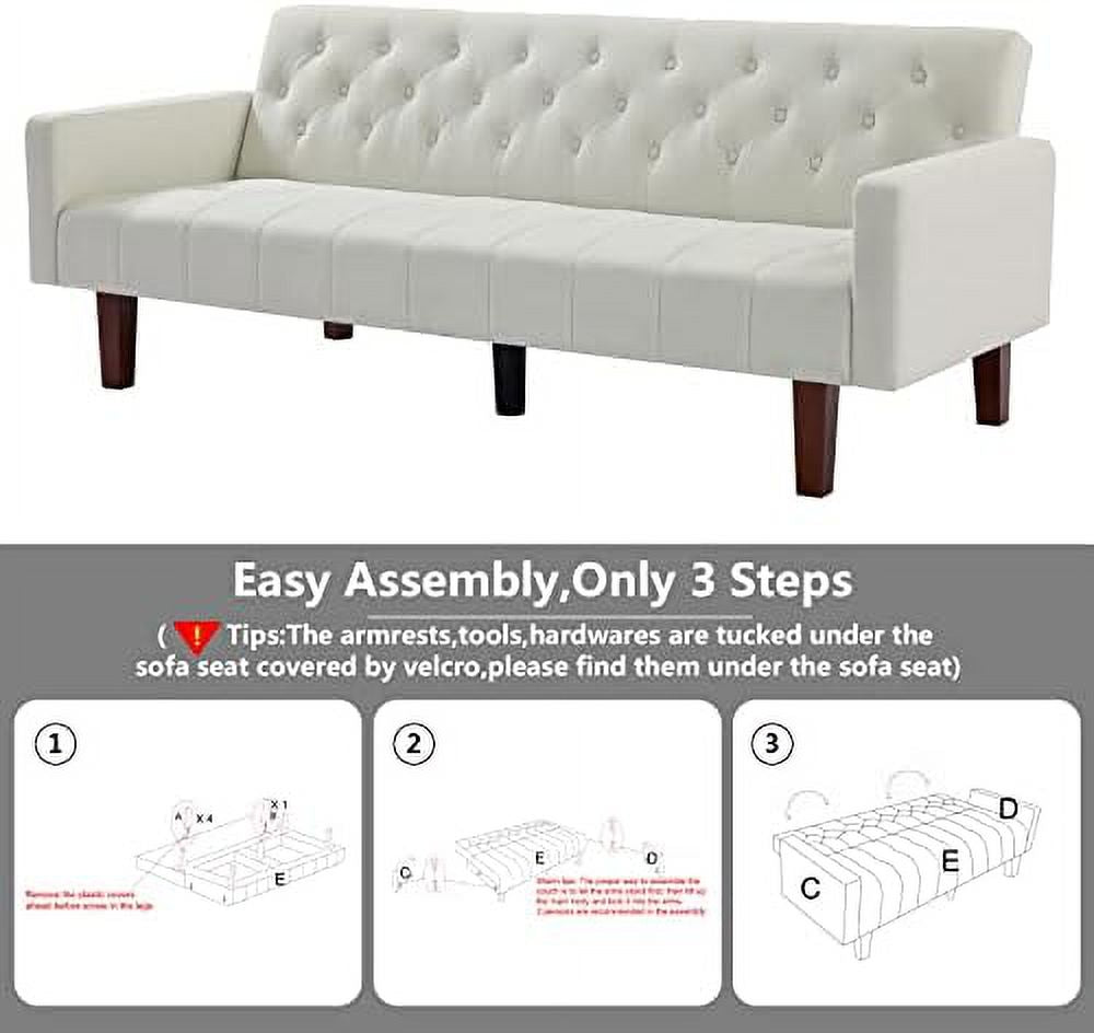 Grey Linen Upholstered Futon Sofa Bed 74" Tufted 3 Seater Z833592