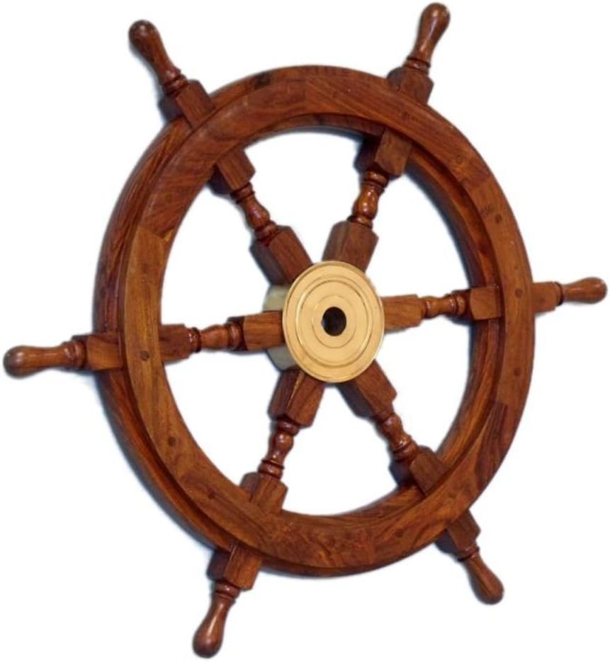 Wood and Brass Decorative Ship Wheel 24 K621