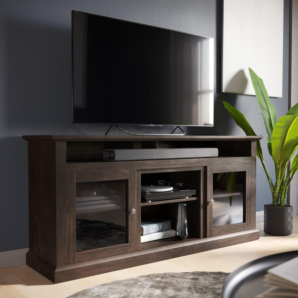 Light Gray Electric Fireplace TV Stand with Open Storage Shelves & Cabinets C589