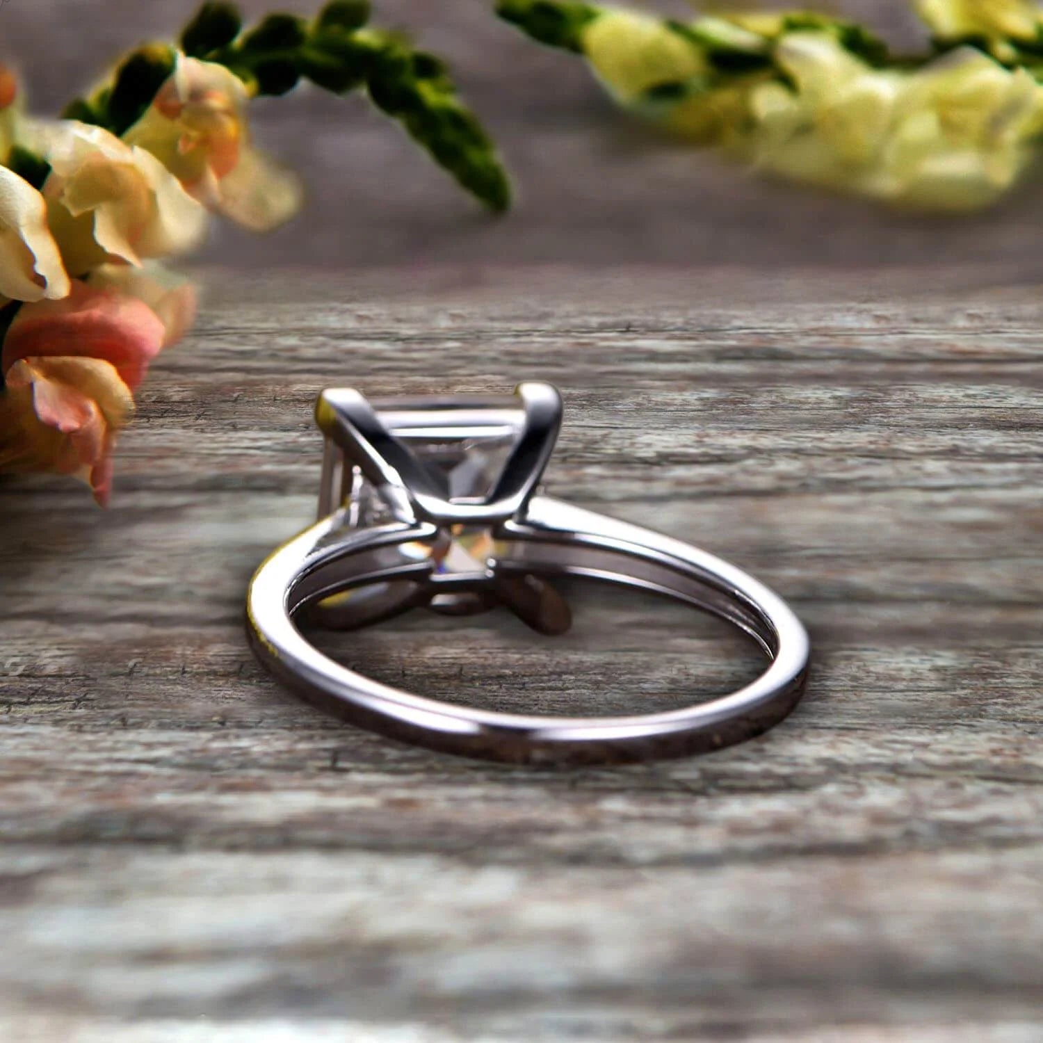 Princess Cut Moissanite Solitaire Engagement Ring on 10k White Gold U2329